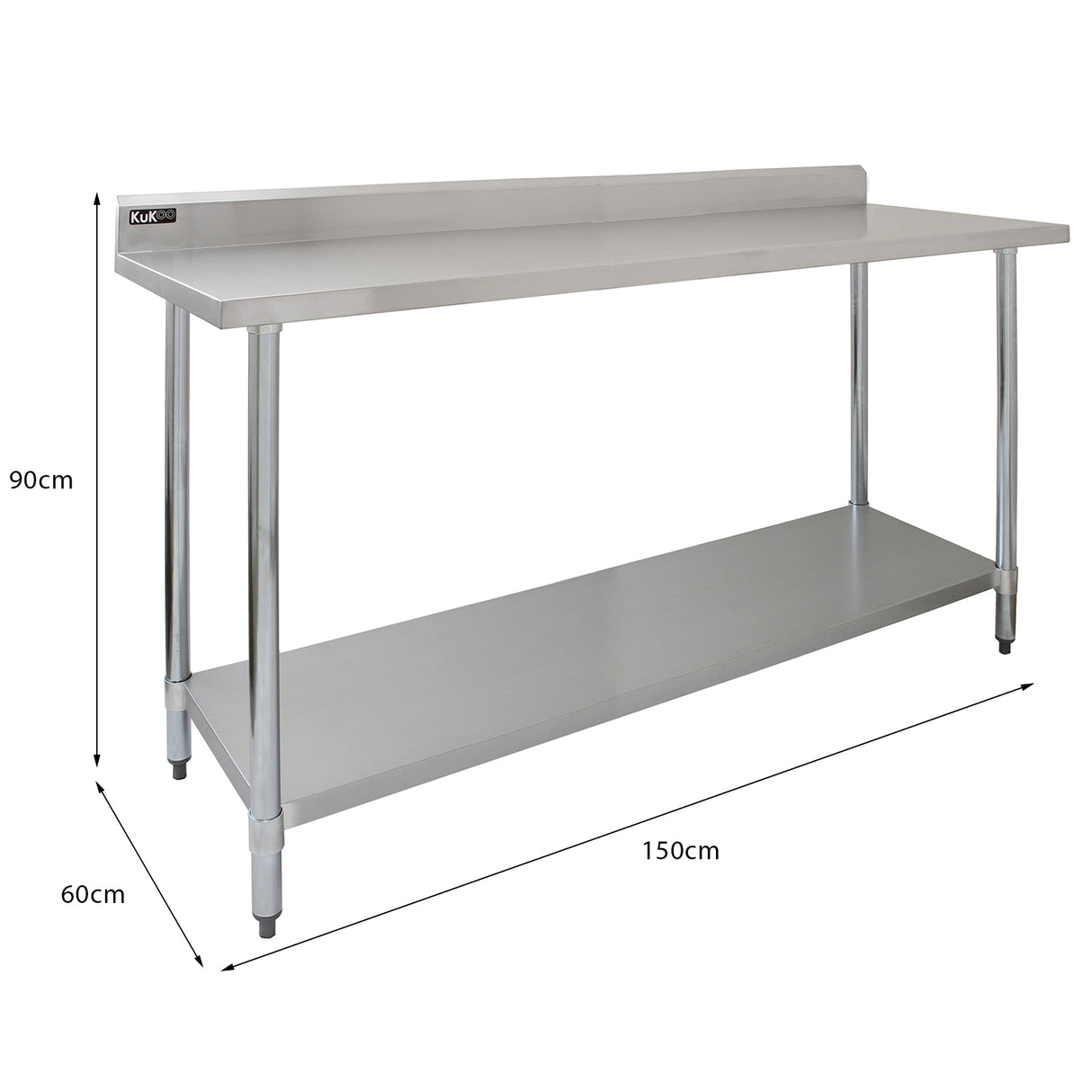 Kukoo Gastronomie Arbeitstisch und Doppelregal - Edelstahl 150 cm