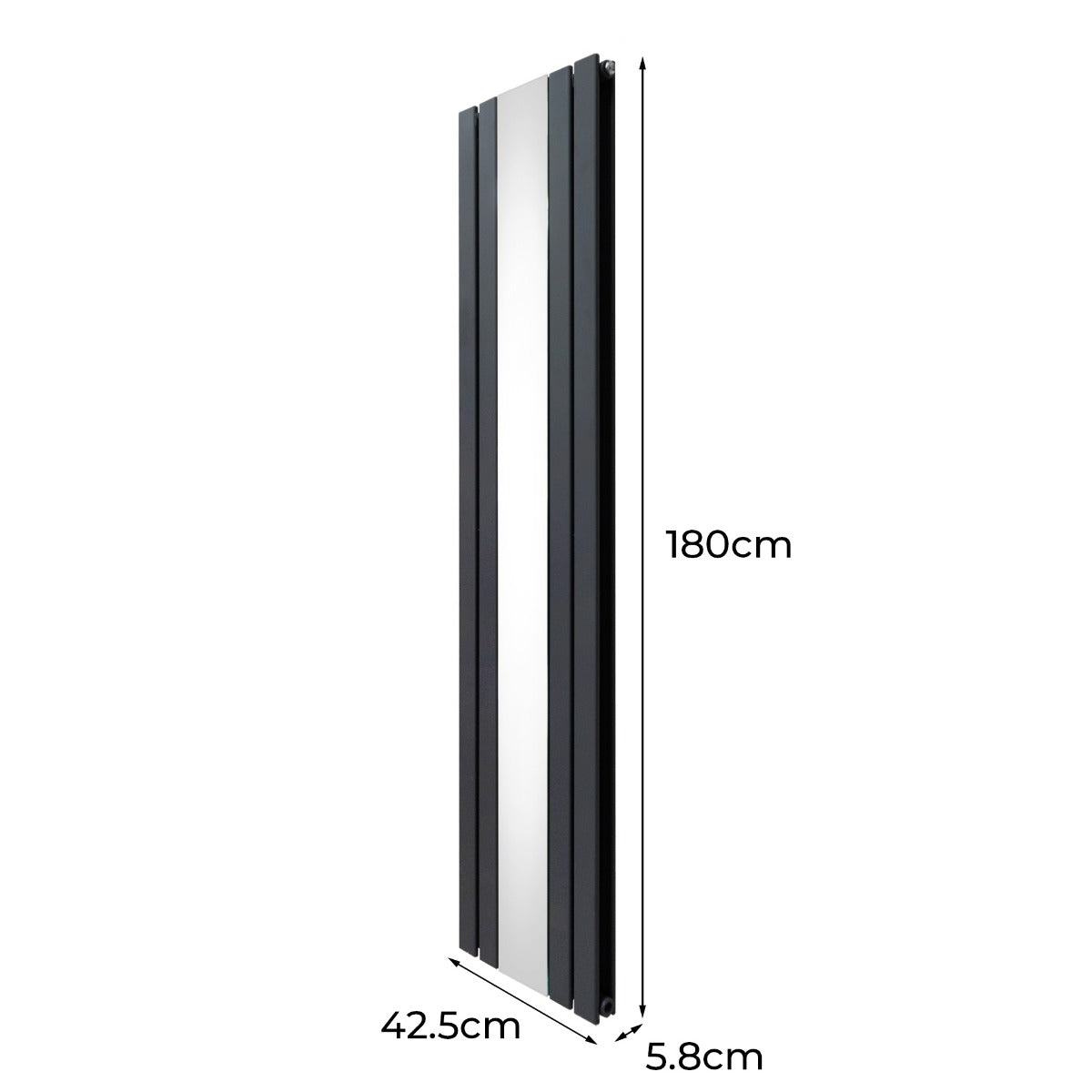 Heizkörper mit Spiegel & Chrom Thermostatventile - 1800mm x 425mm – Anthrazitgrau