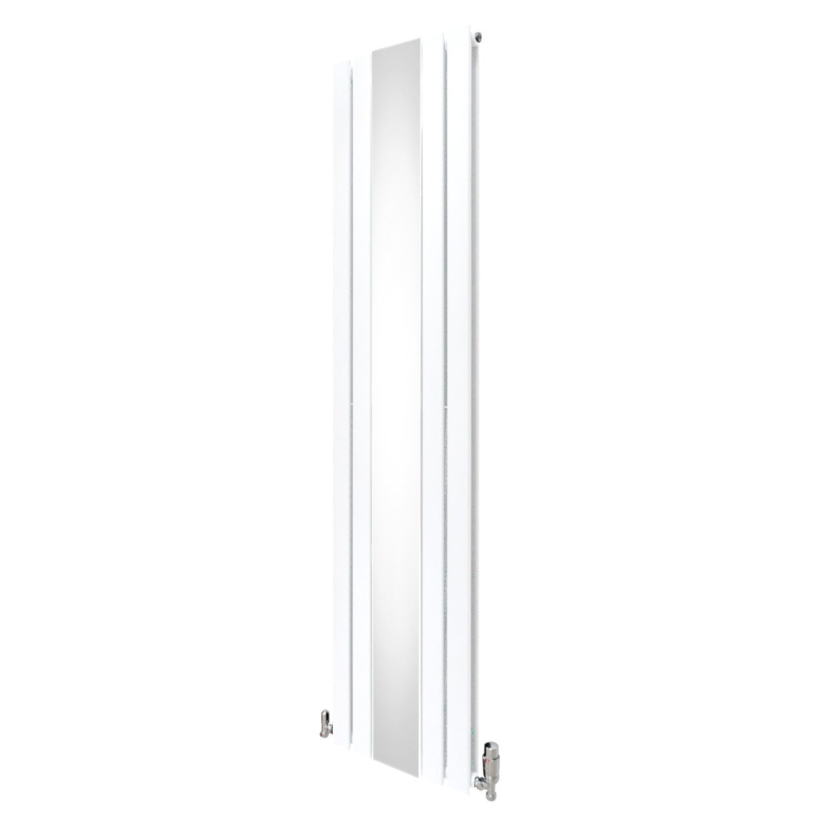 Heizkörper mit Spiegel & Chrom Thermostatventile - 1800mm x 425mm – Weiß