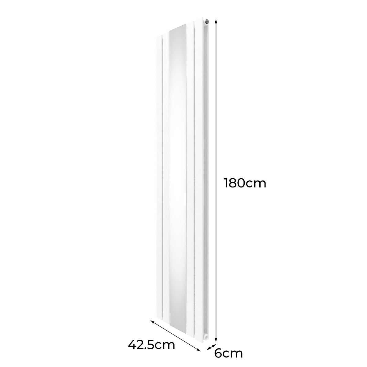 Heizkörper mit Spiegel & Chrom Thermostatventile - 1800mm x 425mm – Weiß