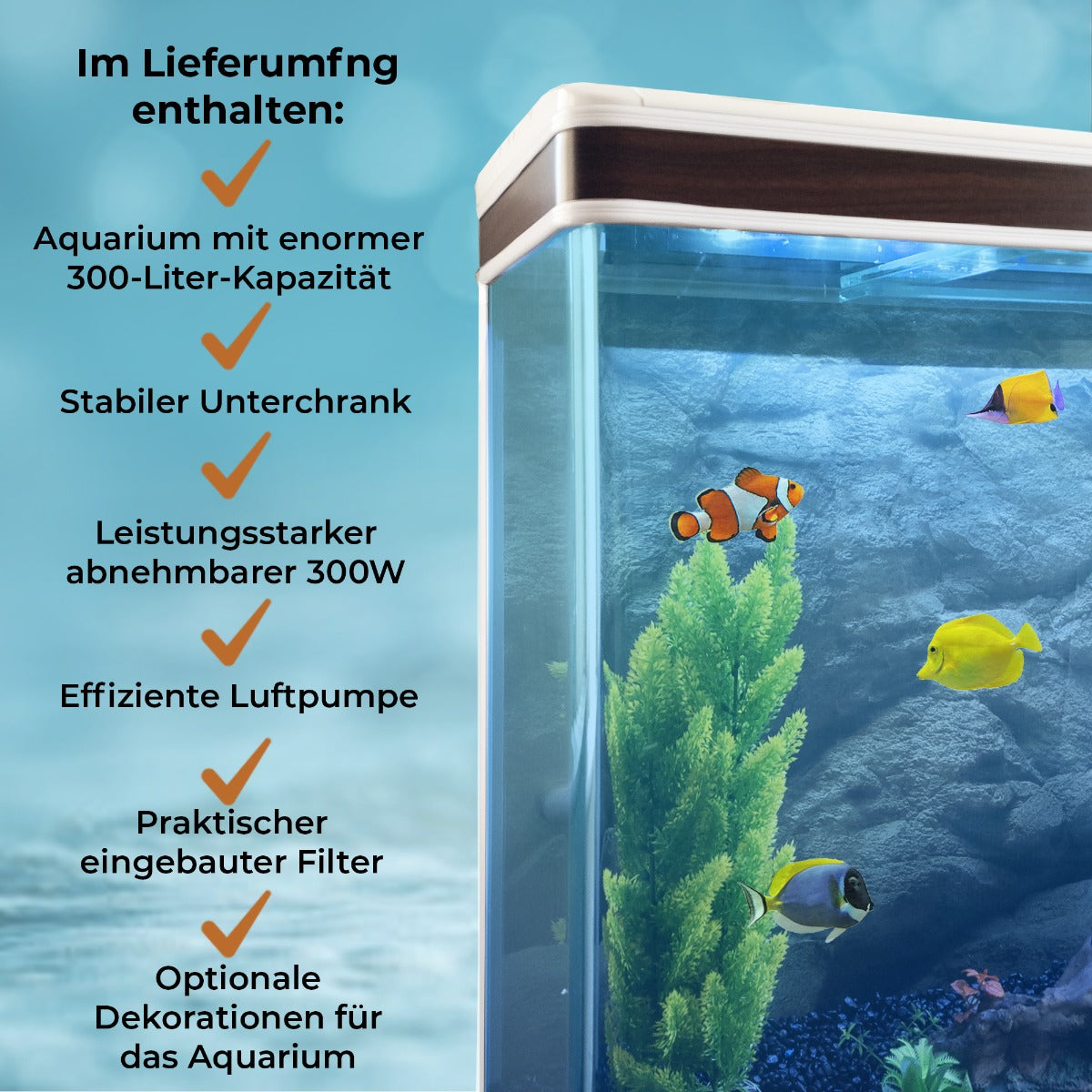 300L Aquarium Komplettset mit Unterschrank - Weiss