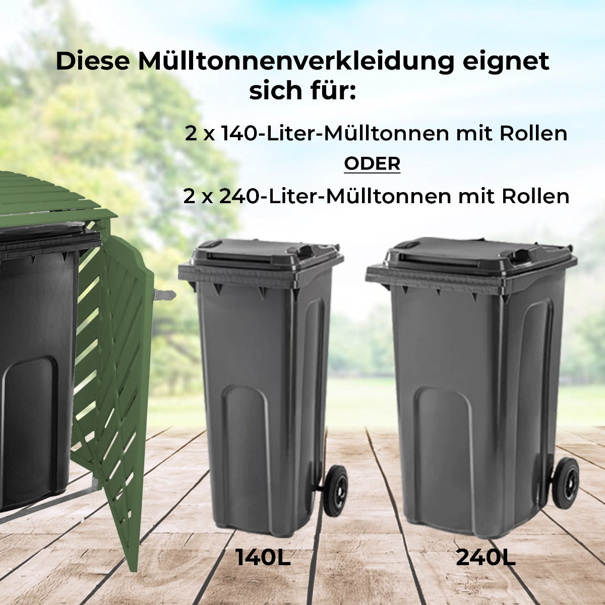 Mülltonnenbox Garten 2er Tonne Holz  - Salbeigrün