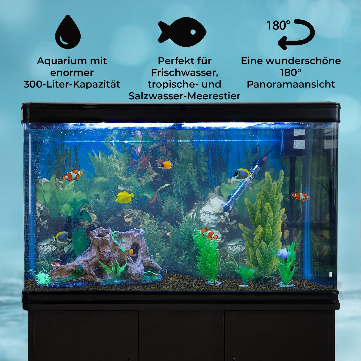 300L Aquarium Komplettset mit Unterschrank und schwarzem Kies